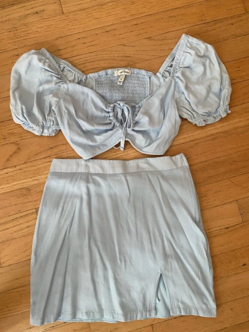 Light Blue Mini Skirt and shirt set